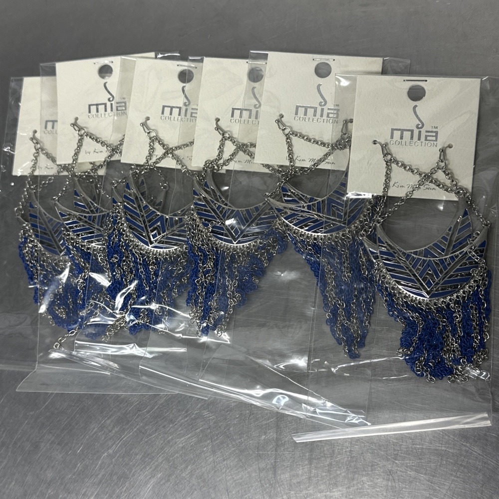 New Fashion Jewelry Earnings Lot Of 6 Dangle Blue Silver Wholesale Reseller Bulk
